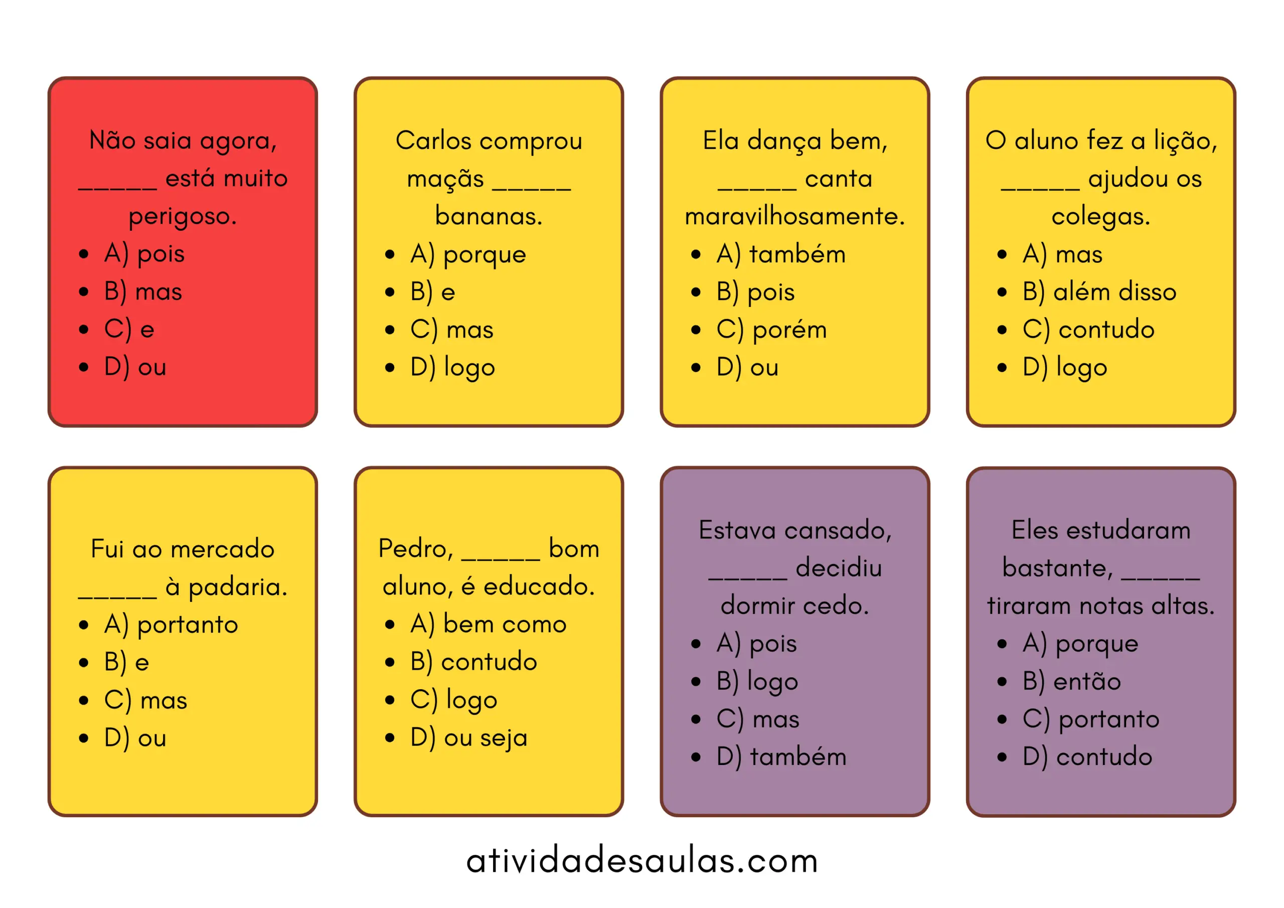 jogo de conjunções coordenadas português 8º ano
