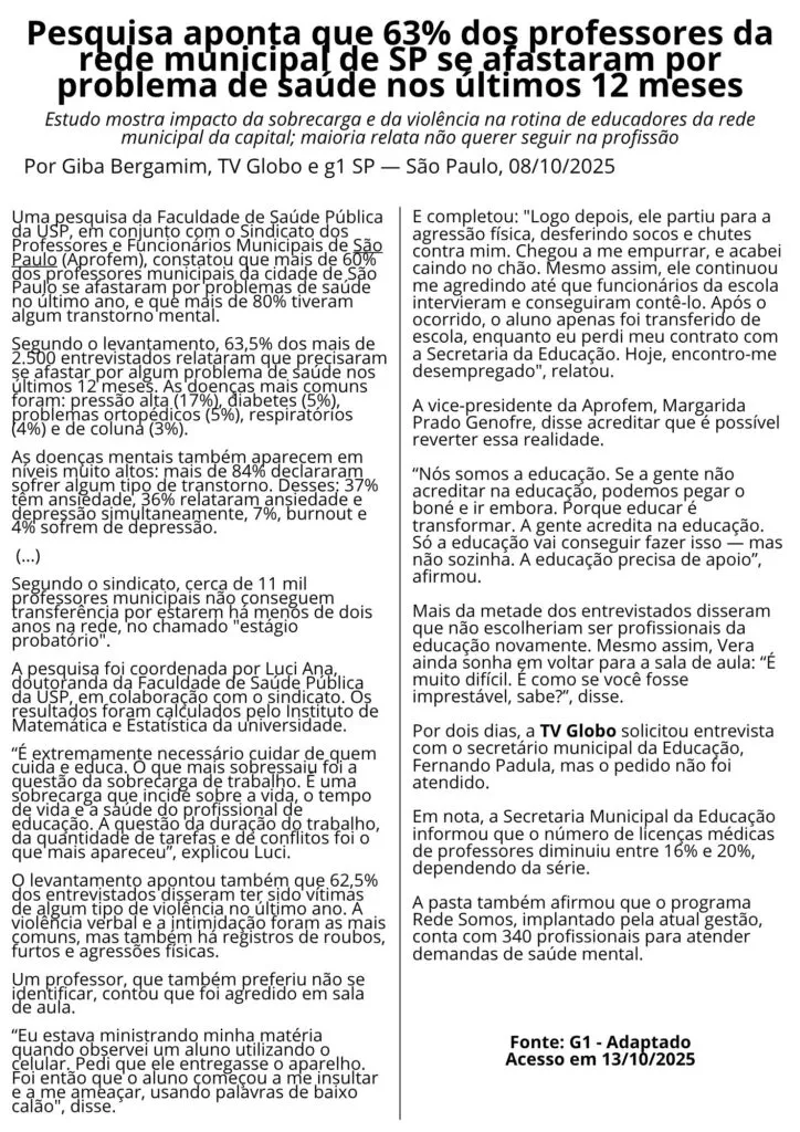 Redação "Os desafios da saúde mental dos professores no Brasil"