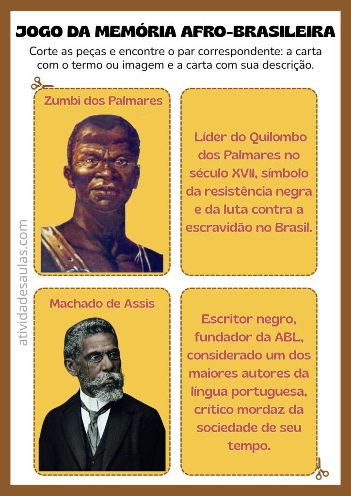 Jogo da memória afro-brasileira para o Dia da Consciência Negra