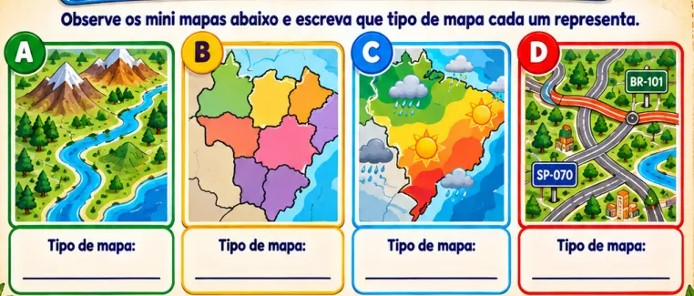 Atividade de tipos de mapas - 4º ano - com gabarito (PDF) - EF04GE10